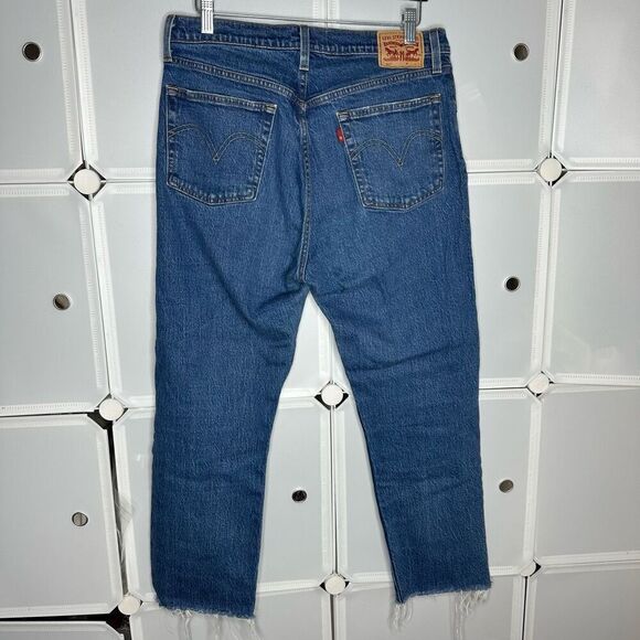 Levi's 501 Blue Straight Leg High Rise Button Fly Jeans Size 31 - Picture 4 of 13